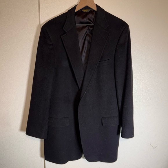 VINTAGE FITZGERALD black 100% cashmere double button business casual jacket 48L